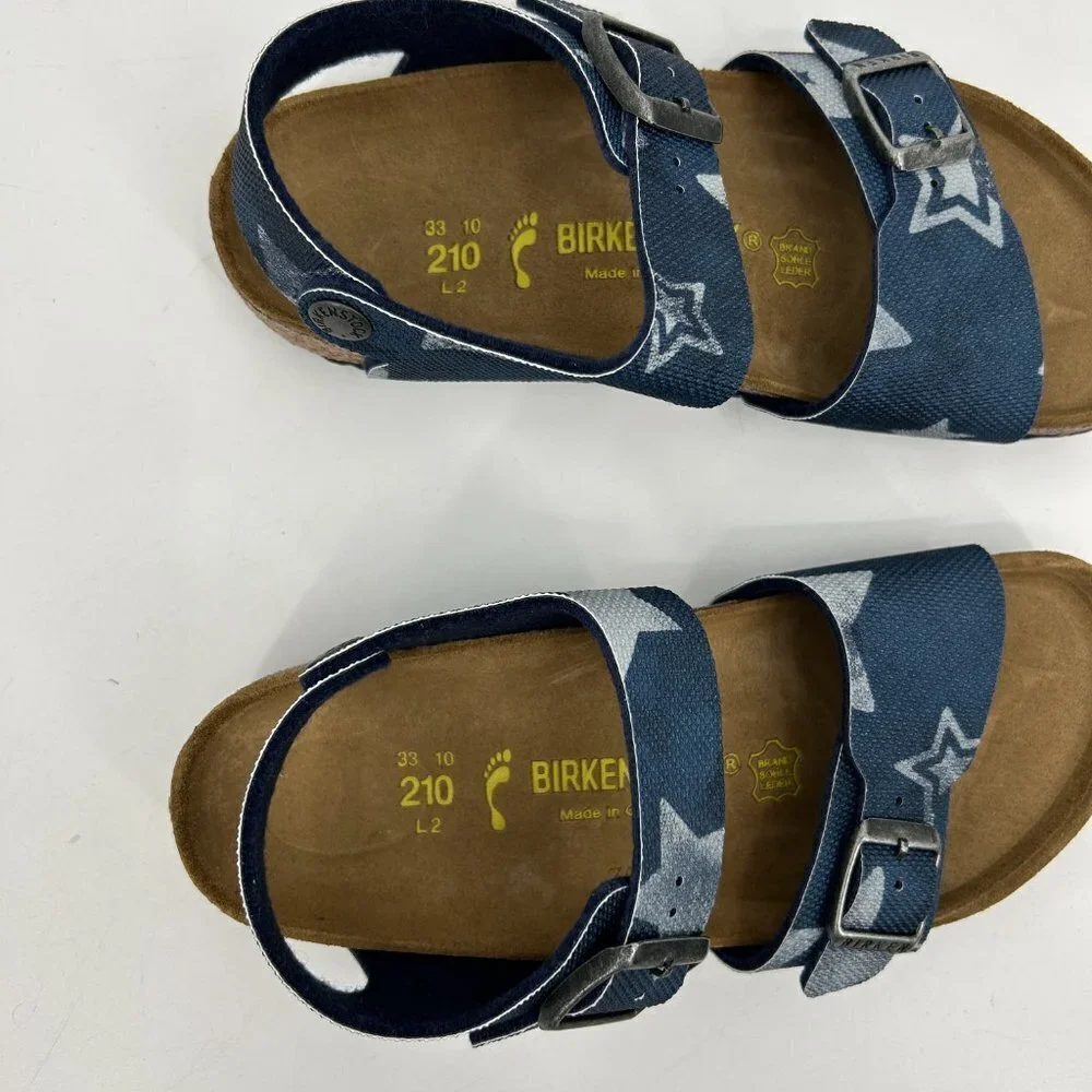 NIB BIRKENSTOCK Kids New York Blue Vintage Stars Print Sandals Shoes 33 / Kids 2